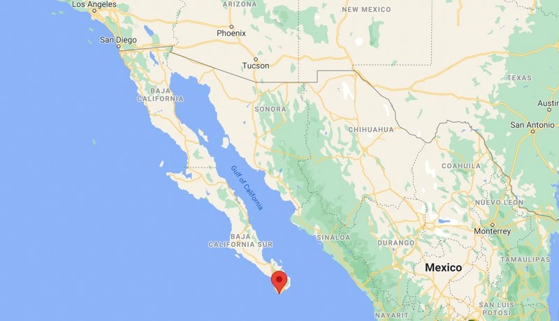 map of Baja California Sur with Cabo San Lucas pinned