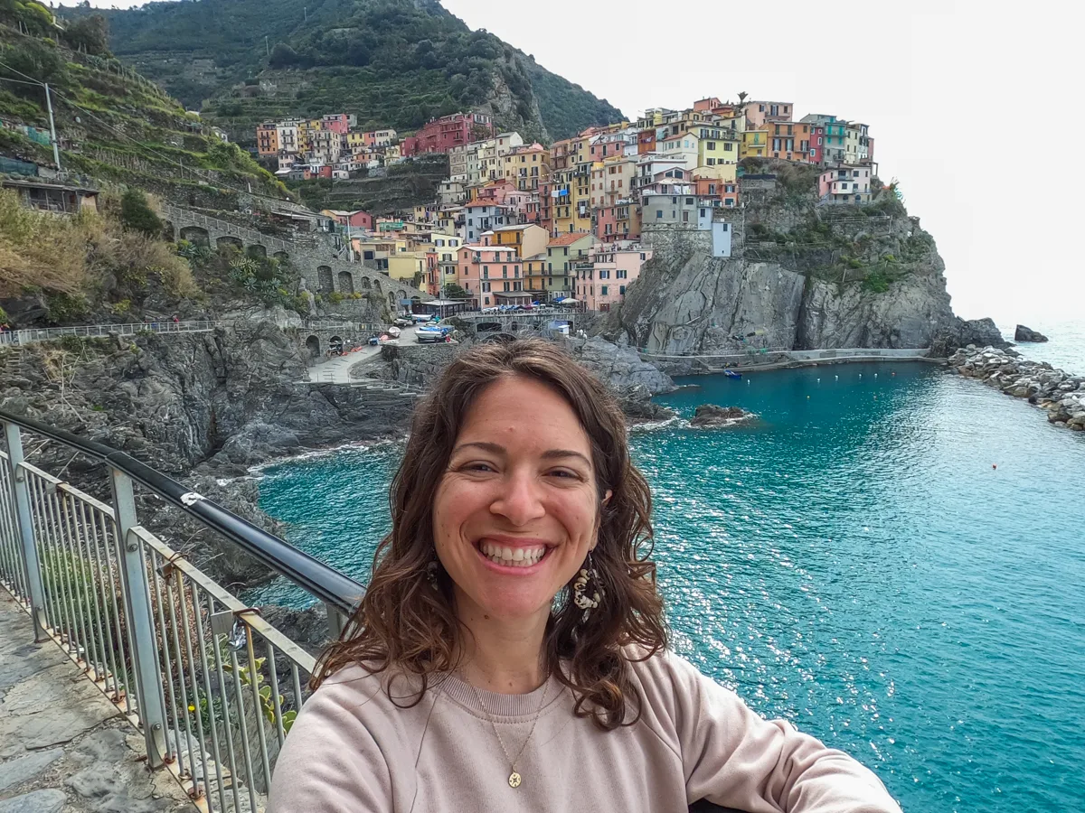 woman stanking in cinque terre in italy
