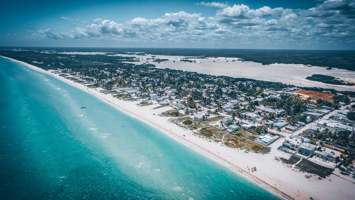 sisal beach from above with turquoise waters ad white sand beaches.