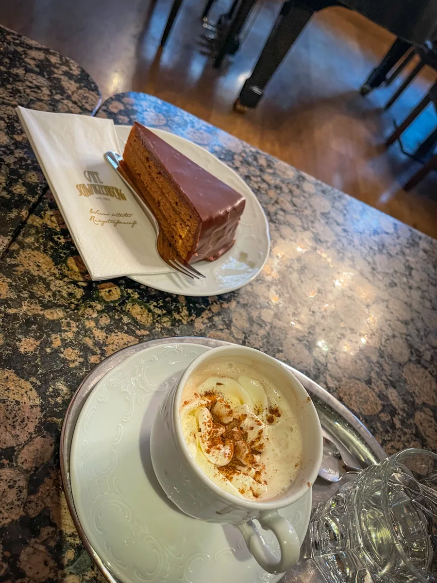 cup of hot chocolate and a sacher torte.