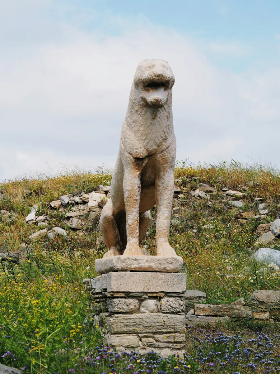 stone lion at delos in greece.