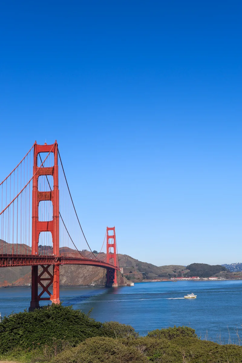 side angle of the golden gate bridge in San Francisco, California.