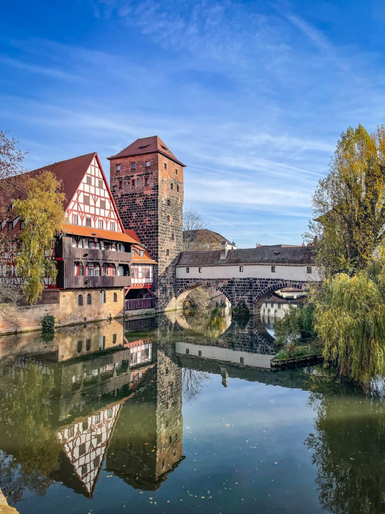 reflections of medieval buildings in Nuremberg, Germany