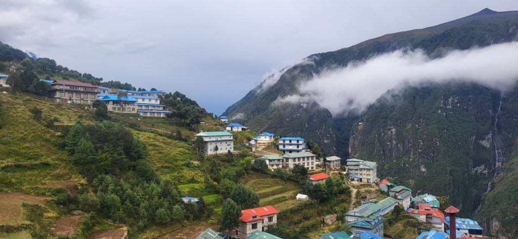 the village of namche, one of the last large places with an ATM that you pass through on your way to everest base camp.